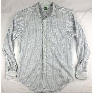 Sid Mashburn Dress Shirt Men's 15.5 Green Stripe Long Sleeve Classic Pocket